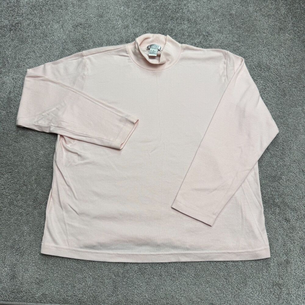 Jennifer Moore Cotton Long Sleeve Mock Neck Turtleneck Shirt Women XL Light Pink